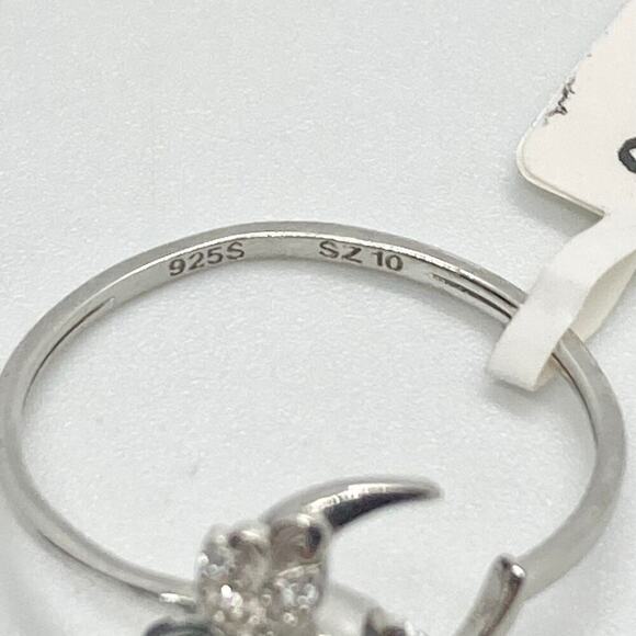 Size 10 925 Skull and Crescent Moon Rainbow Topaz Ring - Picture 8 of 11